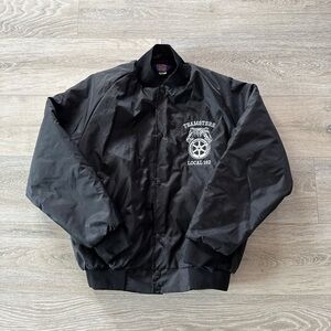 Vintage Teamsters Black Nylon Bomber Jacket L Local 162 ASW Jackets Made In USA